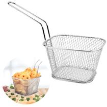 Mini Cestinha P/ Servir Porções Fritura Aço Inoxidável Retangular Aramado Com Alça Longa Mini Cestinha P/ Servir Porções Fritura Aço Inoxidável Retangular Aramado Com Alça Longa