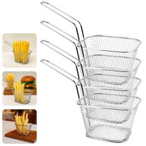 Mini Cestinha Servir Porções Gourmet Individual 100g 150g Aço Inox Retangular Cabo Longo