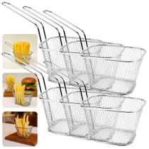 Mini Cestinha Servir Porções Gourmet Individual 100g 150g Aço Inox Retangular Cabo Longo Mini Cestinha Servir Porções Gourmet Individual 100g 150g Aço Inox Retangular Cabo Longo