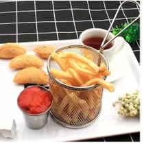Mini Cesto de Servir Fritura Redondo Inox Batata Frita e Porções Peticos Mini Cesto de Servir Fritura Redondo Inox Batata Frita e Porções Peticos