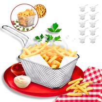 Mini Cesto Quadrado Para Fritura Em Aço Inox Com Alça Metal 8x10cm