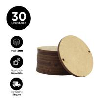 Mini Chapa Redonda MDF Dois Furos Tag Madeira Chaveiro Ornamento