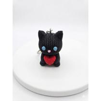 Mini chaveiro gato preto 3d com coração 4,5cm pingente decorativo para chaves bolsas e mochilas Mini chaveiro gato preto 3d com coração 4,5cm pingente decorativo para chaves bolsas e mochilas