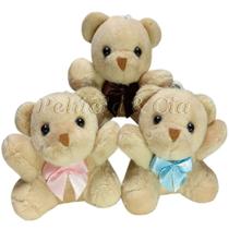 Mini Chaveiro Urso Marrom de Pelúcia com Laço 6cm - JG de 20pçs