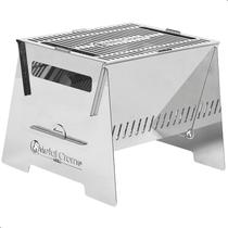 Mini Churrasqueira Grill Portatil Camping Inox A Carvão FS