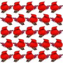 Mini clipe cardinal de Natal para enfeites de árvore, decorações de pássaros, conjunto de 30 coroas de veludo vermelho brilhante e penas de aproximadamente 1,5 polegadas de comprimento, guirlandas, artesanato de decoração da Gift Boutique