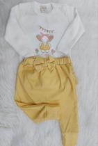 Mini co conunto body body manga longa elefanta com calca poa
