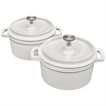 Mini cocotte de ferro fundido tipo Dutch oven 0,5 qt, conjunto com 2, branca