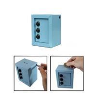 Mini Cofre Cofrinho Reforçado Aço Segredo Notas Moedas Azul