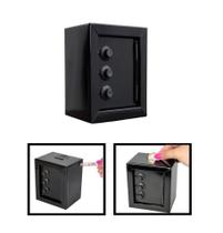 Mini Cofre Cofrinho Reforçado Aço Segredo Notas Moedas Preto