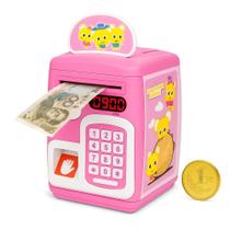 Mini Cofre Eletrônico Infantil Senha Puxa Notas Moedas Rosa Mini Cofre Eletrônico Infantil Senha Puxa Notas Moedas Rosa
