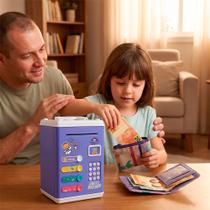 Mini Cofre Infantil Eletrônico Lilás com Senha para Notas e Moedas Mini Cofre Infantil Eletrônico Lilás com Senha para Notas e Moedas