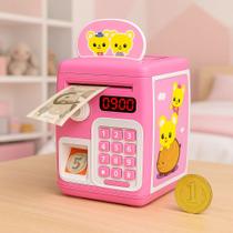 Mini Cofrinho Eletrônico Automático Notas Moedas Senha Rosa