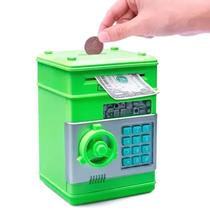 Mini Cofrinho Verde Digital Puxa Dinheiro Senha 04 Dígitos