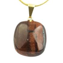 Mini Colar Retangular Olho de Tigre Indiano Pino Dourado