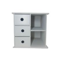 Mini Cômoda 3 Gavetas e 2 Repartições 27x27x26 Mdf Madeira Pintado Branco