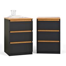 Mini Cômoda Para Quarto e Escritório Pequim com 3 Gavetas Kit com 2 Unidades