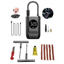 Mini Compressor Portátil Calibrador Kit Reparo Pneu Metal 9pçs