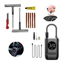 Mini Compressor Portátil Calibrador Kit Reparo Pneu Metal
