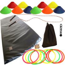 Mini Cone Tipo Chapéu Chinês, Colchonete De Musculação, Corda De Pular Kit Treino