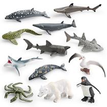 Mini conjunto de bonecos de animais oceânicos, 12 unidades - creme marinho de PVC realista