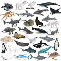 Mini conjunto de bonecos de animais oceânicos RCOMG, 32 unidades com tubarões e baleias Mini conjunto de bonecos de animais oceânicos RCOMG, 32 unidades com tubarões e baleias