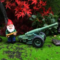 Mini Conjunto De Estátua De Resina De Gnome E Canhão De Batalha, Decoração De Bonsai Diy Para