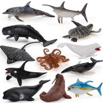 Mini conjunto de estatuetas de animais oceânicos, 12 peças realistas de PVC marinho Mini conjunto de estatuetas de animais oceânicos, 12 peças realistas de PVC marinho
