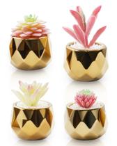 Mini conjunto de suculentas artificiais VIVERIE de 4 em potes dourados Mini conjunto de suculentas artificiais VIVERIE de 4 em potes dourados