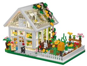 Mini conjunto Flower House Building com LED, brinquedo City Street View Greenhouse Building Blocks, presente de Natal de Halloween para amigos ou meninas de 8 a 12 anos