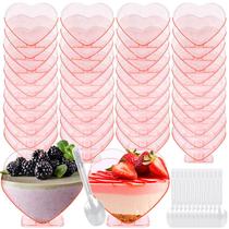 Mini copos de sobremesa de plástico FYSUIMU Pink Heart 50 unidades com colher