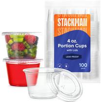 Mini copos de suflê de plástico descartáveis com tampas (100 conjuntos de 120 ml) Mini copos de suflê de plástico descartáveis com tampas (100 conjuntos de 120 ml)