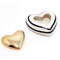 Mini Coração Enfeite De Cerâmica Decorativo Porcelana Dourado