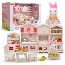 Mini Cozinha Casinha Feliz Playset Conjunto Móveis Miniatura Coelhinha E Acessórios Para Meninas
