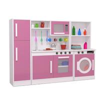Mini Cozinha Completa Infantil com Lavanderia Rosa em MDF