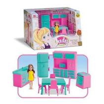 Mini Cozinha Infantil 9 Pçs Com Boneca Judy Home Samba Toys