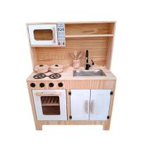 Mini Cozinha Infantil Brinquedo Em Madeira Pinus Com Portas Brancas