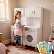 Mini Cozinha Infantil e Máquina de Lavar Kit Livro Educativo