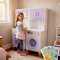 Mini Cozinha Infantil e Máquina de Lavar Kit Livro Educativo