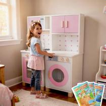 Mini Cozinha Infantil e Máquina de Lavar Kit Livro Educativo