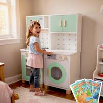 Mini Cozinha Infantil e Máquina de Lavar Kit Livro Educativo