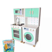 Mini Cozinha Infantil e Máquina de Lavar Kit Livro Educativo
