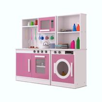 Mini Cozinha Infantil + Maquina Lavar Rosa 100% MDF