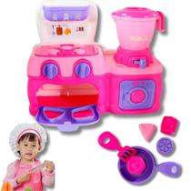 Mini Cozinha Rosa com Fogão, Forno, Liquidificador, Espátula e Outros Acessórios Brinquedo Menina Cozinha