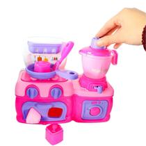 Mini Cozinha Rosa com Fogão, Forno, Liquidificador, Espátula e Outros Acessórios
