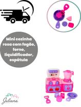 Mini Cozinha Rosa com Fogão, Forno, Liquidificador, Espátula e Outros Acessórios