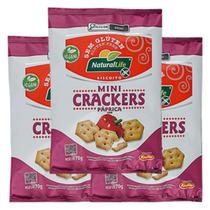 Mini Crackers Sem Glúten, Vegano Páprica Natural Life contendo 3 pacotes de 70g cada