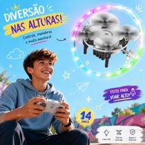 Mini Drone Brinquedo Neon Voa de Verdade Luzes LED Aurora Ball Controle Remoto