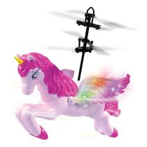 Mini Drone Unicórnio Rosa Voador Luz Led Sensor De Movimento Usb Recarregável Com Som