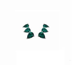 Mini ear cuff três gotas esmeralda banhado a ródio branco Mini ear cuff três gotas esmeralda banhado a ródio branco